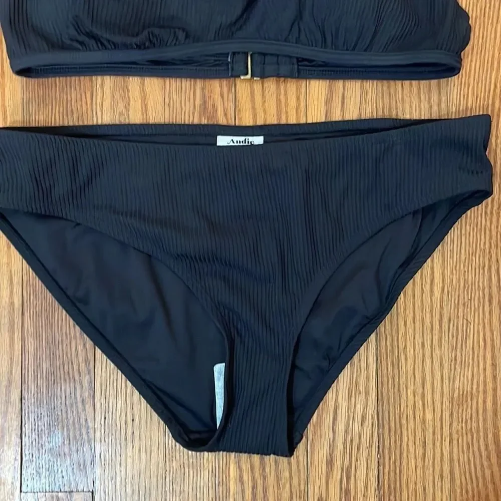 Andie Bikini Set Valencia Top Bikini Bottom Rib Black size Large NWT‎